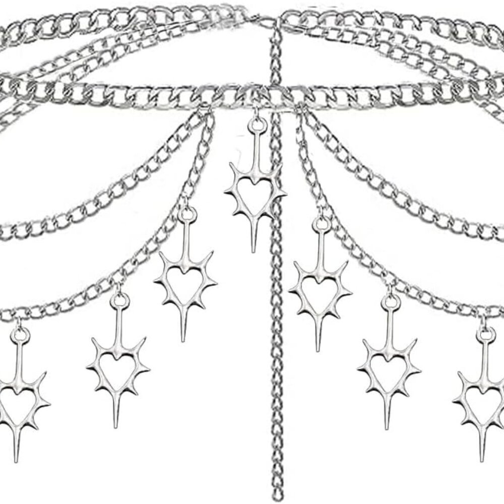 Star Waist Chain Belt Punk Gothic Body Belly Chain Silver for Women Girl
